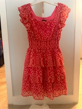 Girls Coral Patterned Tiered Ruffle Dress